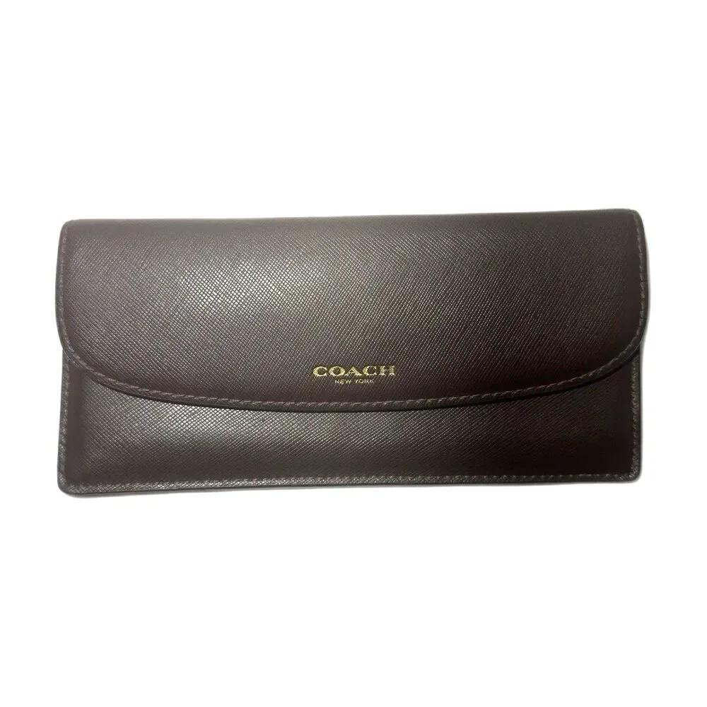 Coach Brown Slim Envelope Flap Wallet Snap Closure Zipper Pocket 8in x 3.5in